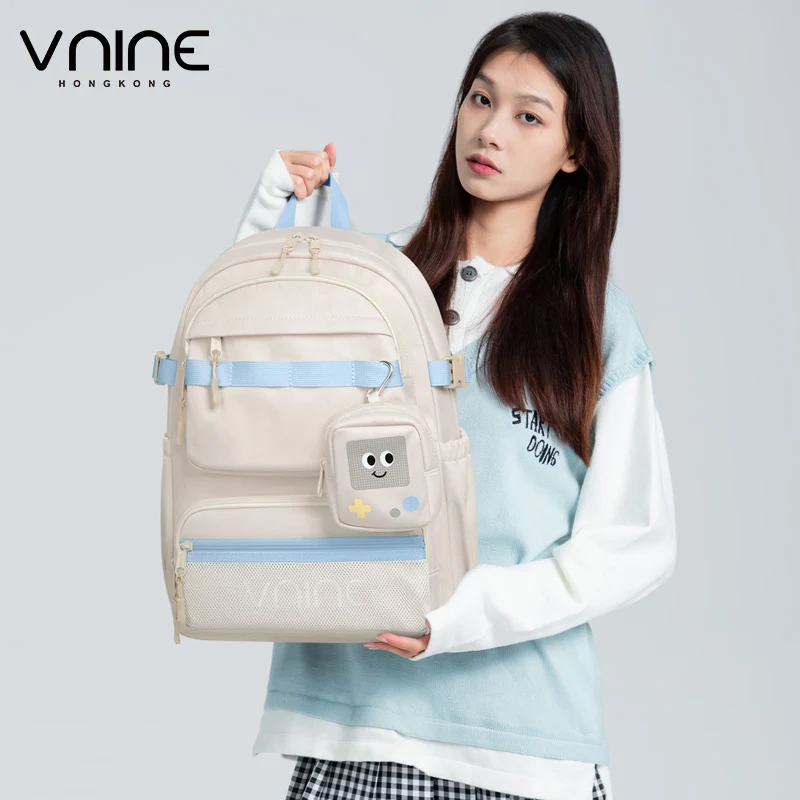 VNINE backpack for junior high school girls 2024 new fashion high school student large capacity backpack for men's computer bag