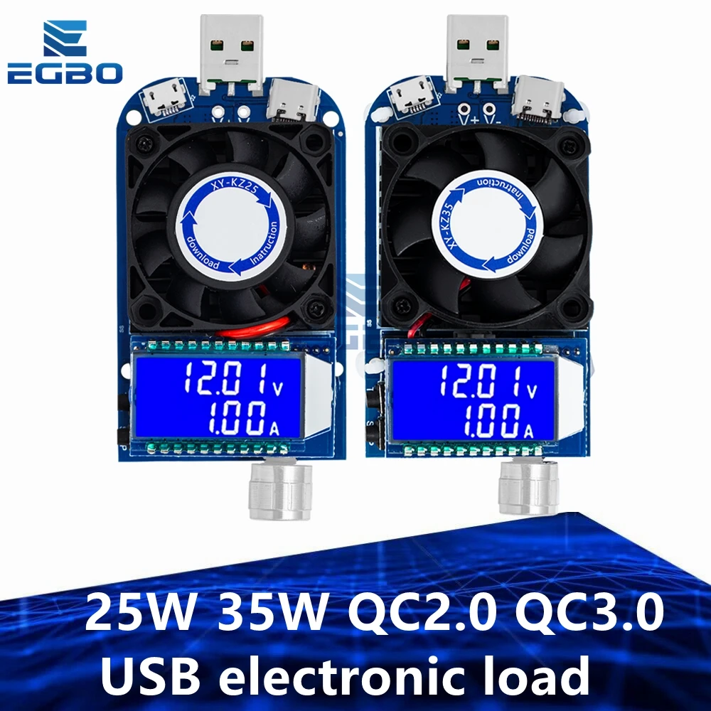 25W 35W QC2.0 QC3.0 USB Elektronische Last Einstellbarer Konstantstrom Alterungs-Widerstand Batterie-Spannungs-Kapazitäts-Tester Voltmeter