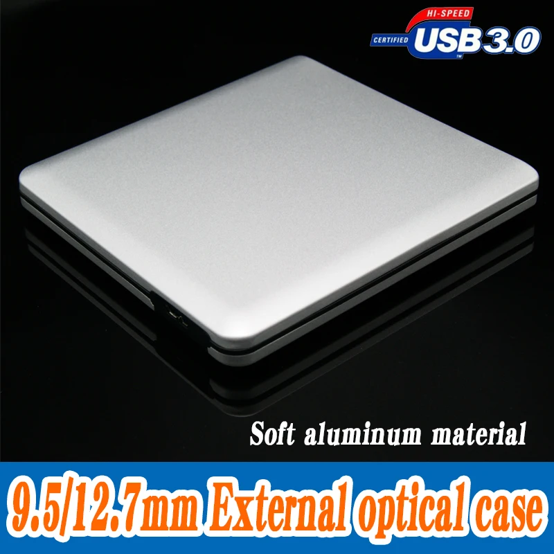 USB3.0 DVD/CD external optical drive box/case for laptop Soft aluminum shell 9.5mm 12.7mm
