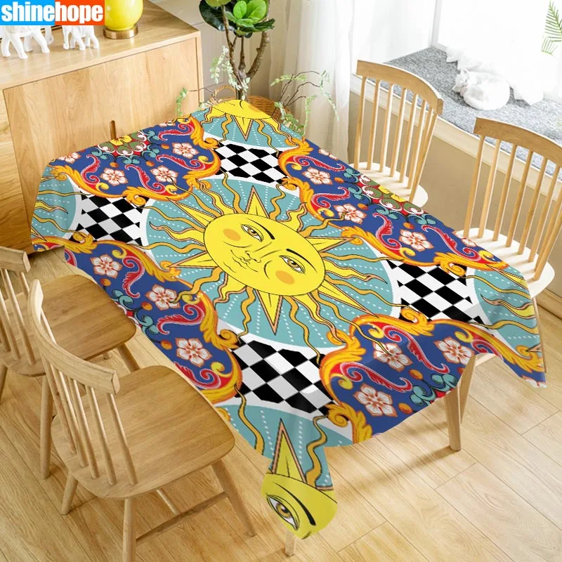 

New Arrival Custom Mandala With Sun Table Cloth Waterproof Oxford Fabric Rectangular Tablecloth Home Party Tablecloth