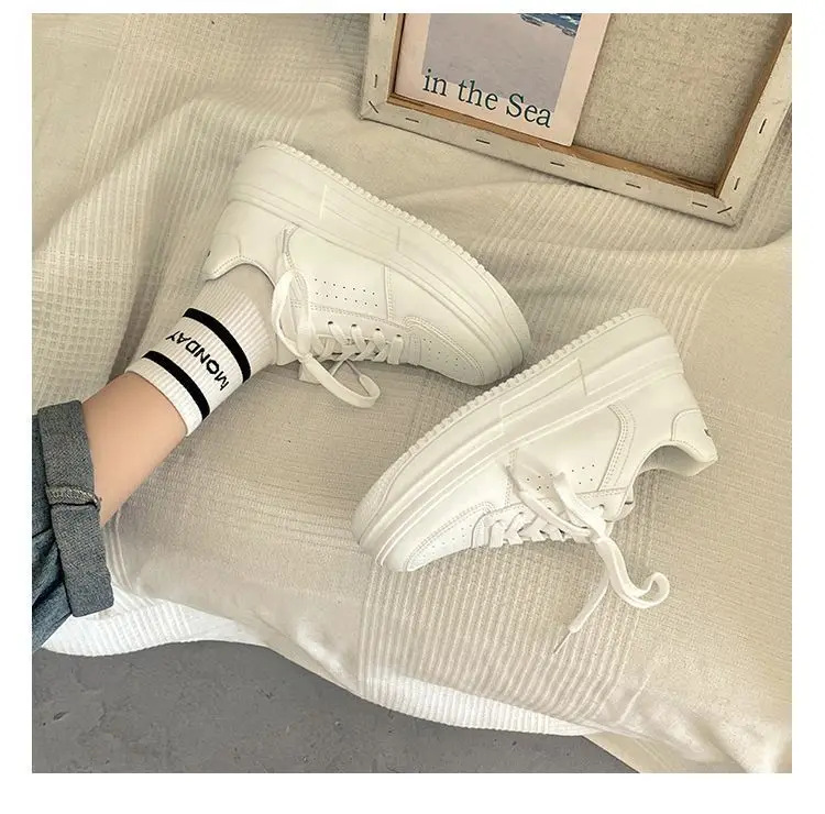 2024 neue PU Leder frauen Weiß Atmungsaktive Casual Frau Vulkanisieren Turnschuhe Sport Walking Laufen Plattform Wohnungen Schuhe – Detail 6