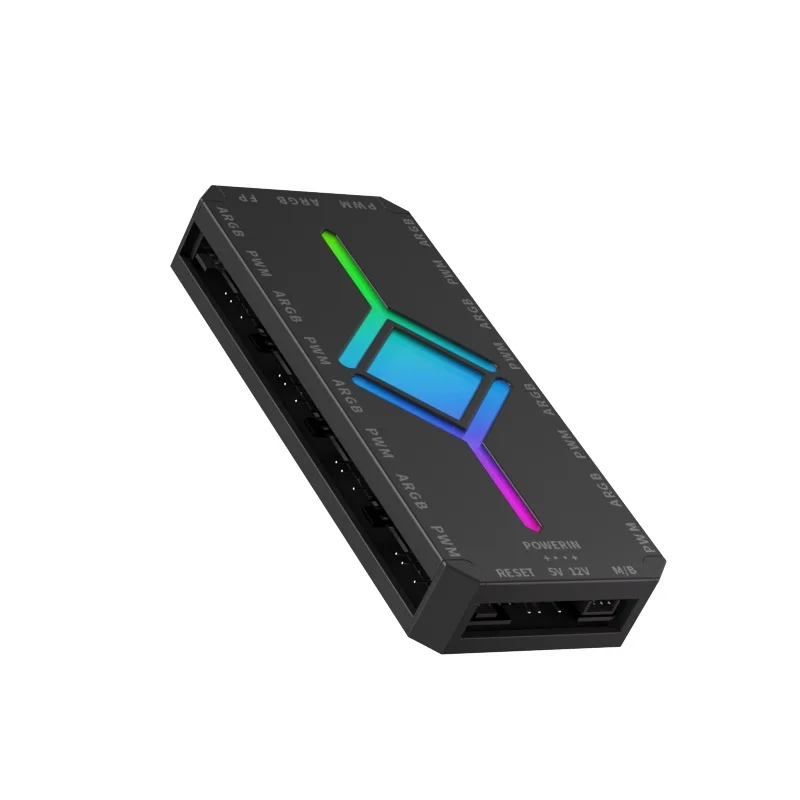 Enhanced ARGB Controller Fans with PWM Temperature Control & Remote - 9-Port Hub