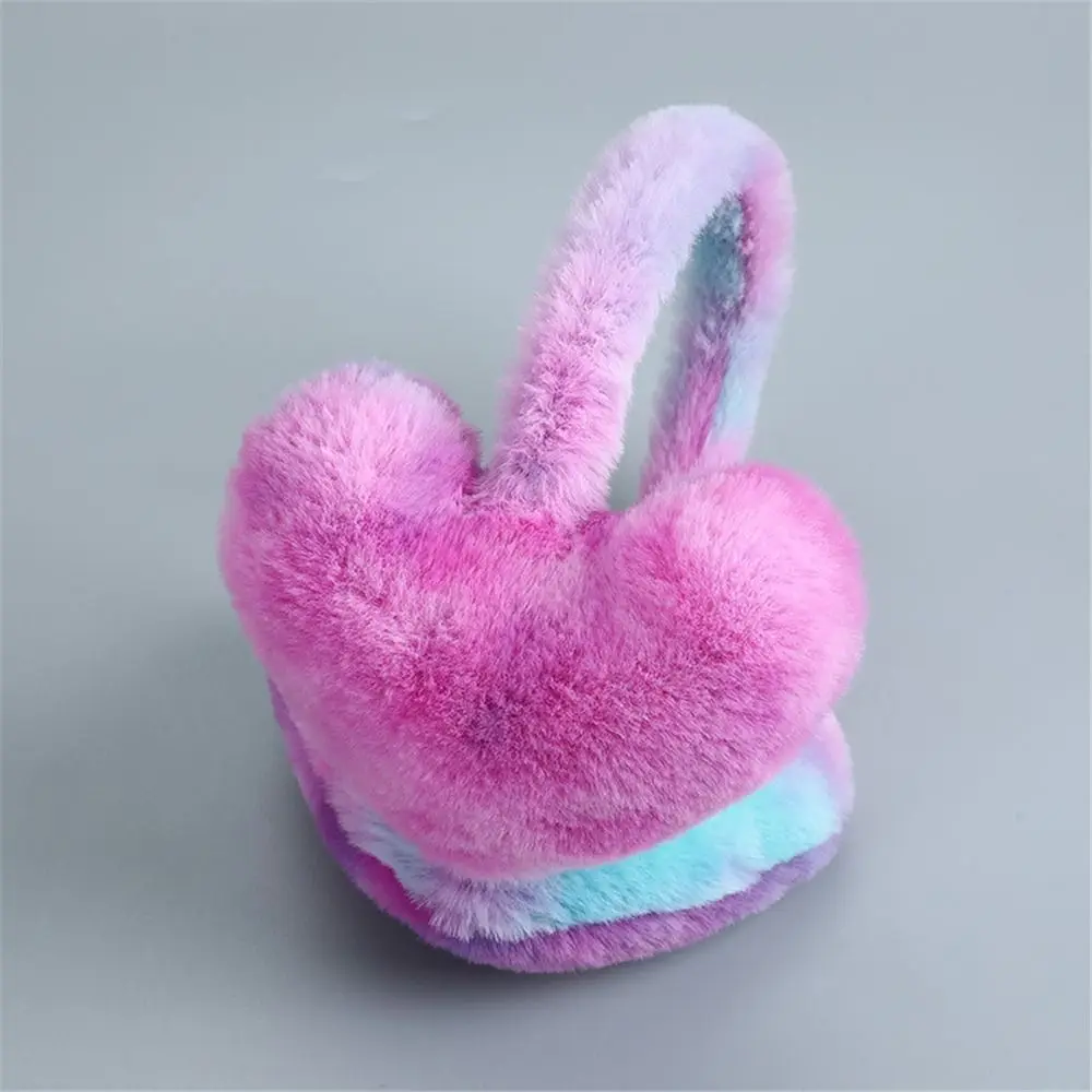 Plush Rainbow Heart Shaped Earmuffs for Women Winter