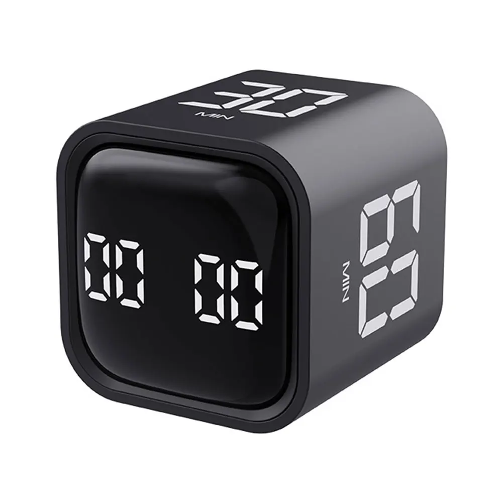 Productivity Cube Timer Mute Vibrate and Adjustable Sound Alert Mini Digital Timer Countdown Timer for Tasks Work Study Kitchen — Color: Black