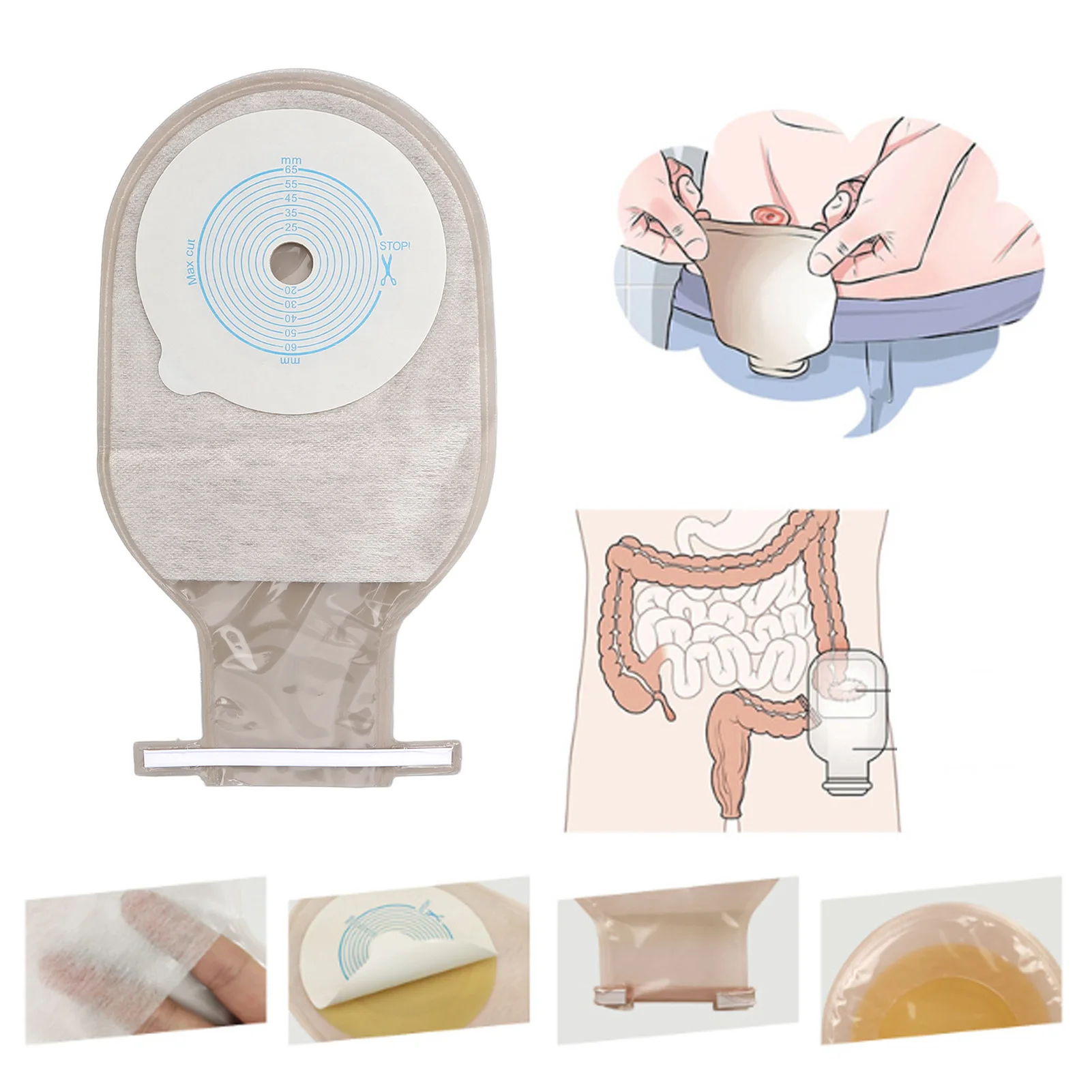 10pcs Disposable Colostomy Bag Colostomy Bag Disposable Adhesive One Piece Drainable Ostomy Pouch Supplies for Ileostomy 4