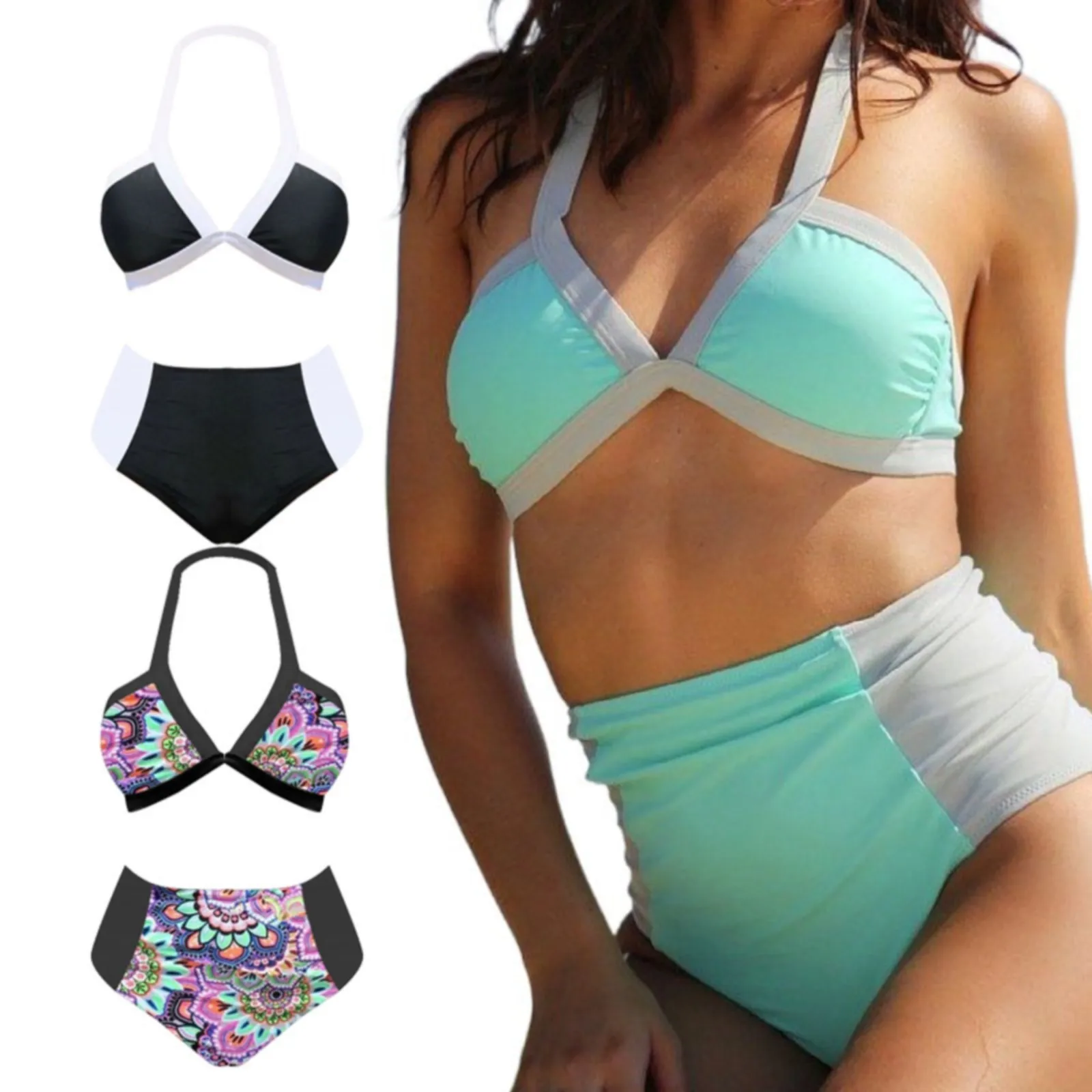 

Женский купальный костюм с разрезом и завышенной талией, в европейском и американском стиле