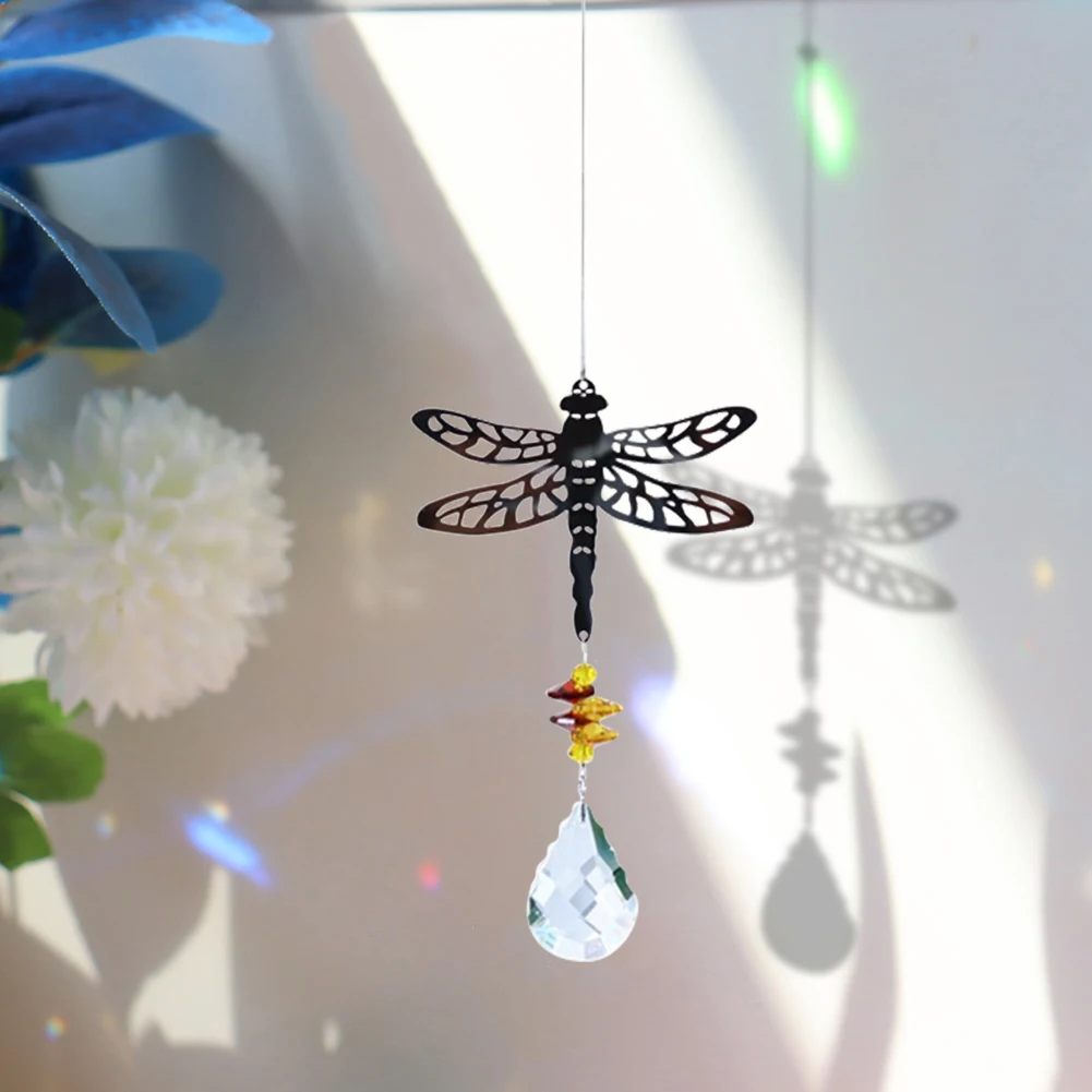 Crystal Prisms Hummingbird Owl Dragonfly Butterfly Wind Chimes Rainbow Maker Sun Catcher Garden Window Curtain Decoration