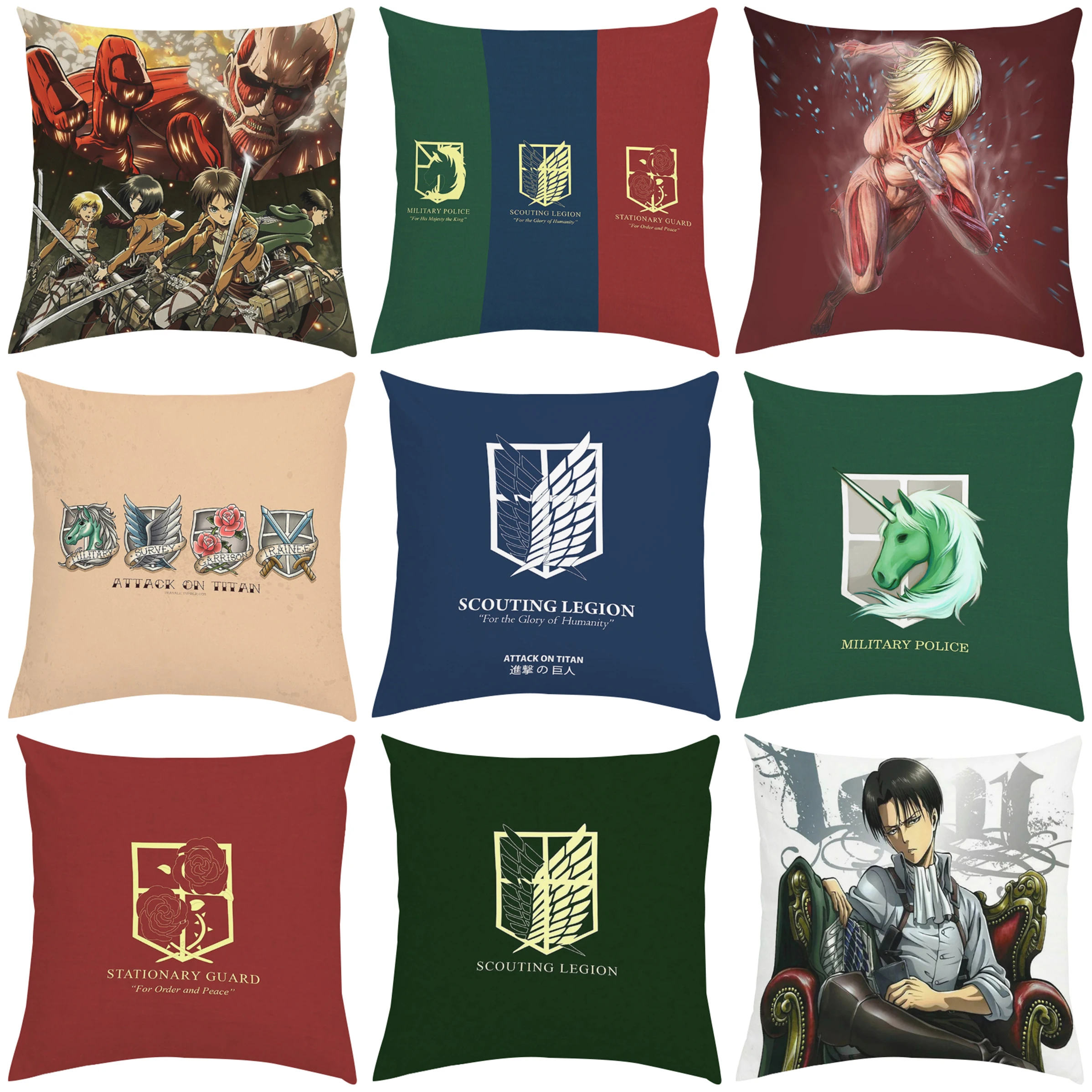 

40cm*40cm Attack On Titan Cushion Cover Print Harajuku Anime Manga Floor Pillow Case for Car Custom Pillowcase Home Decor45*45cm