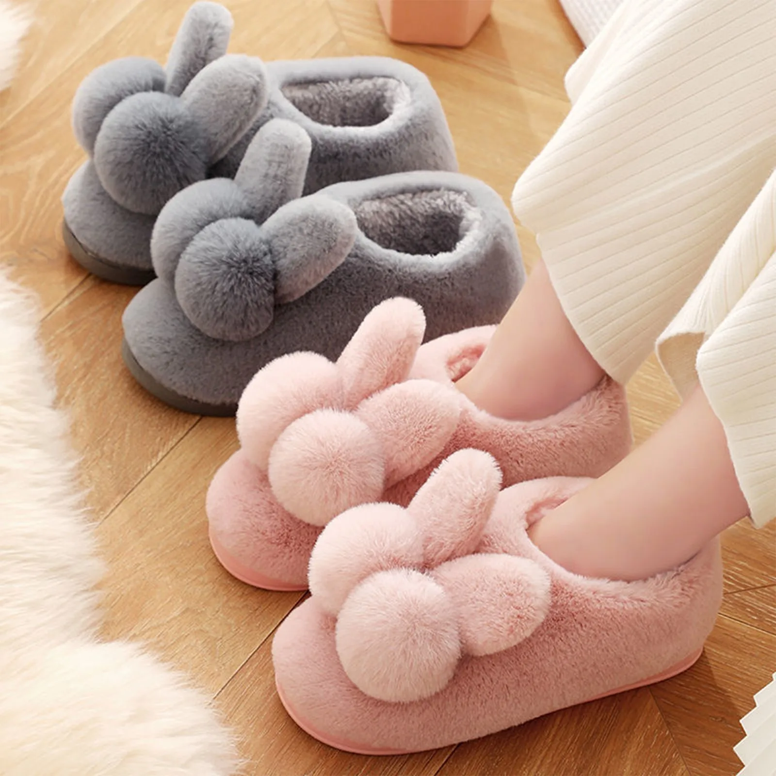 Cotton Plush Slippers for Women and Moms Soft Indoor House Shoes
