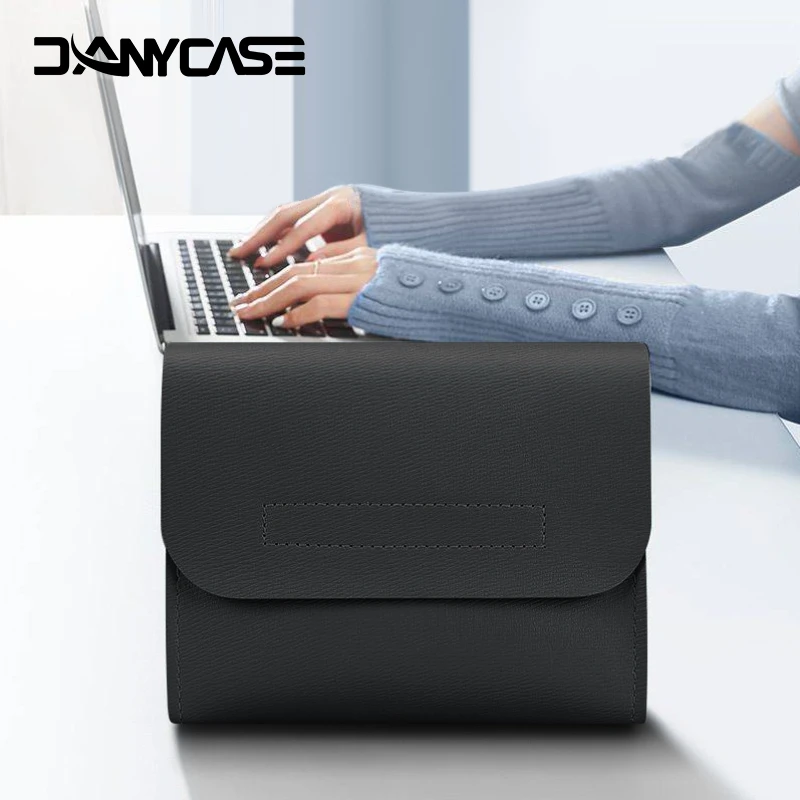 Leather Portable Power Storage Bag - Waterproof, Easy to Clean, USB Cable Organizer, Solid Color