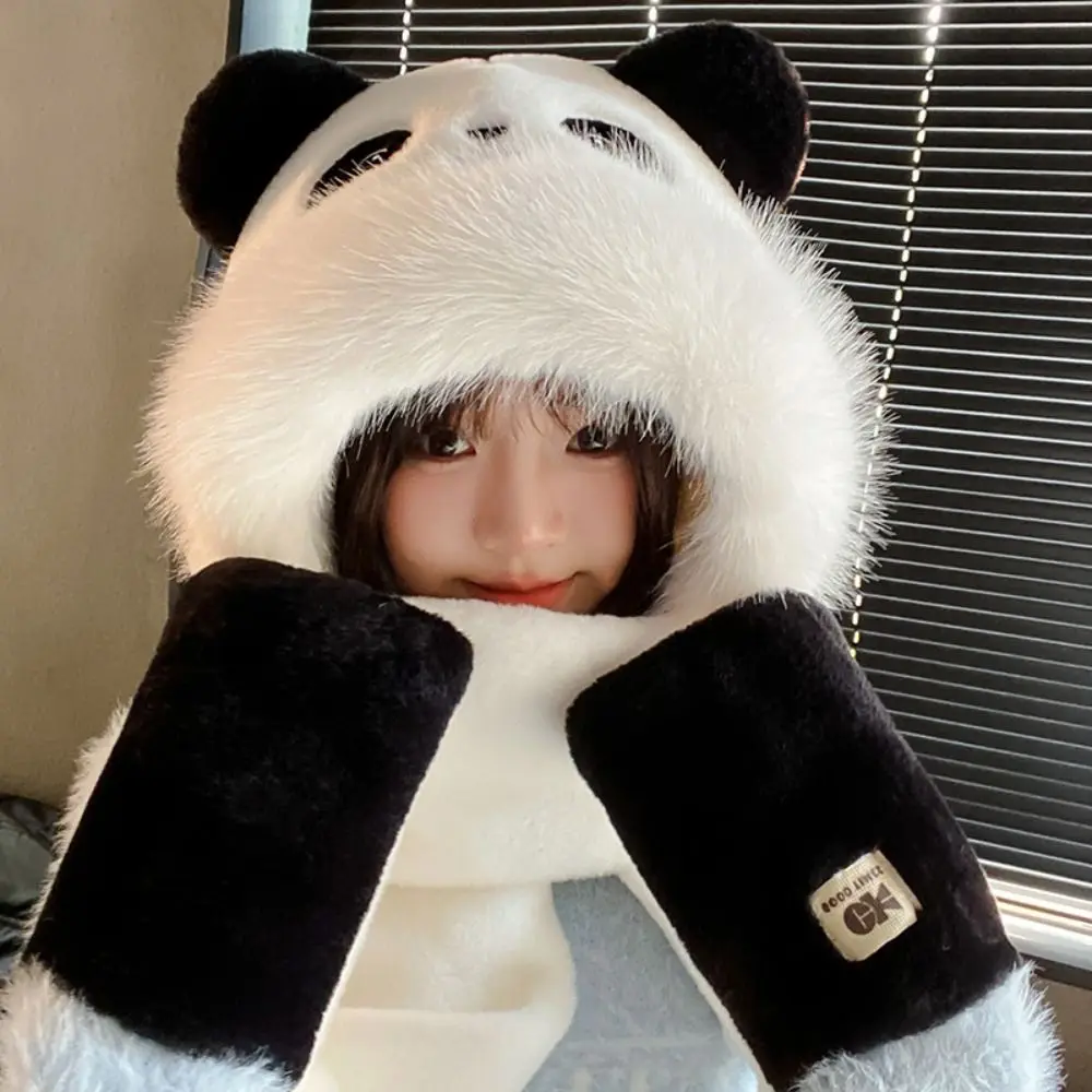 Trendy 3 in 1 Capybara Hat Scarf Set Cartoon Panda Furry Scarf Cap Set Fluffy Soft Scarf Hat Glove for Women Girls