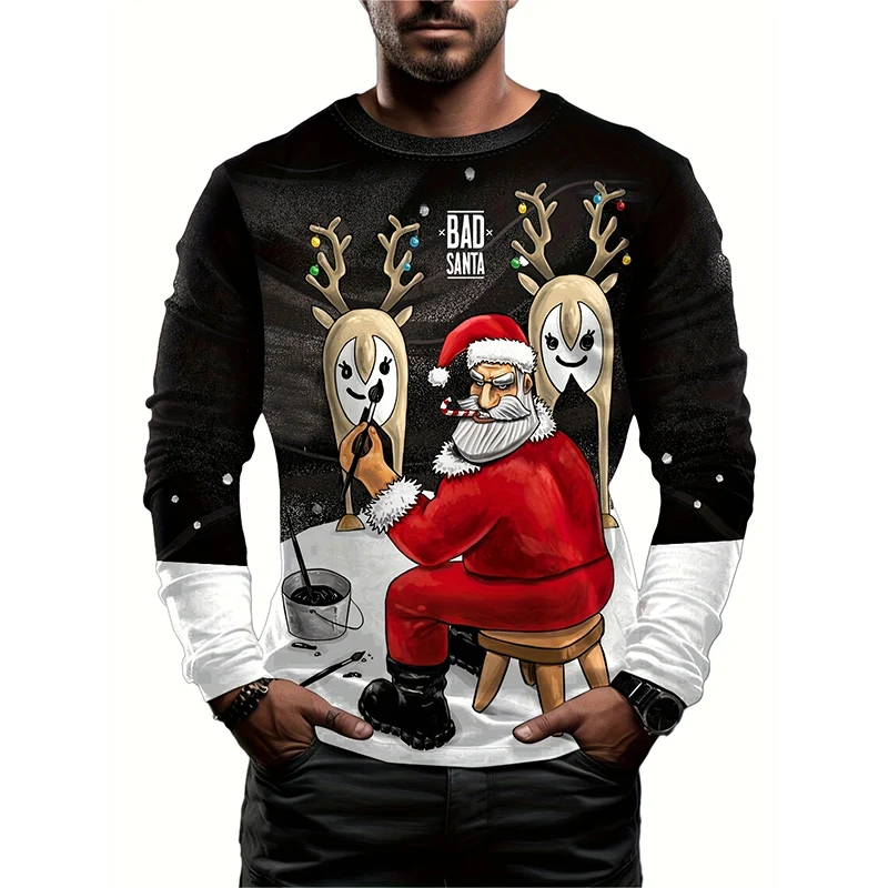Mens Long Sleeved Christmas T Shirt Oversized Pullover