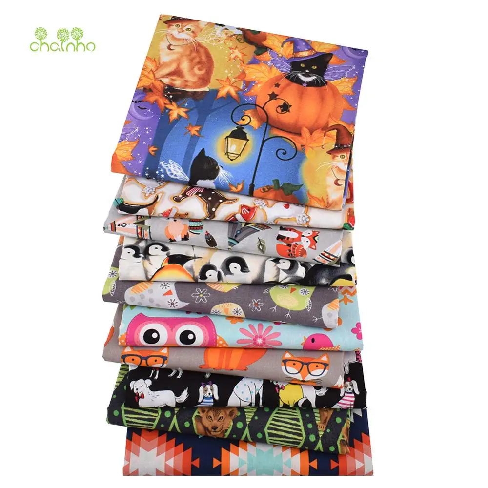Chainho,Plain Weave Cotton Fabric,Handmade DIY Quilting Sewing Material,Patchwork Cloth,10 Halloween Series,20x25cm/Piece,15CD23
