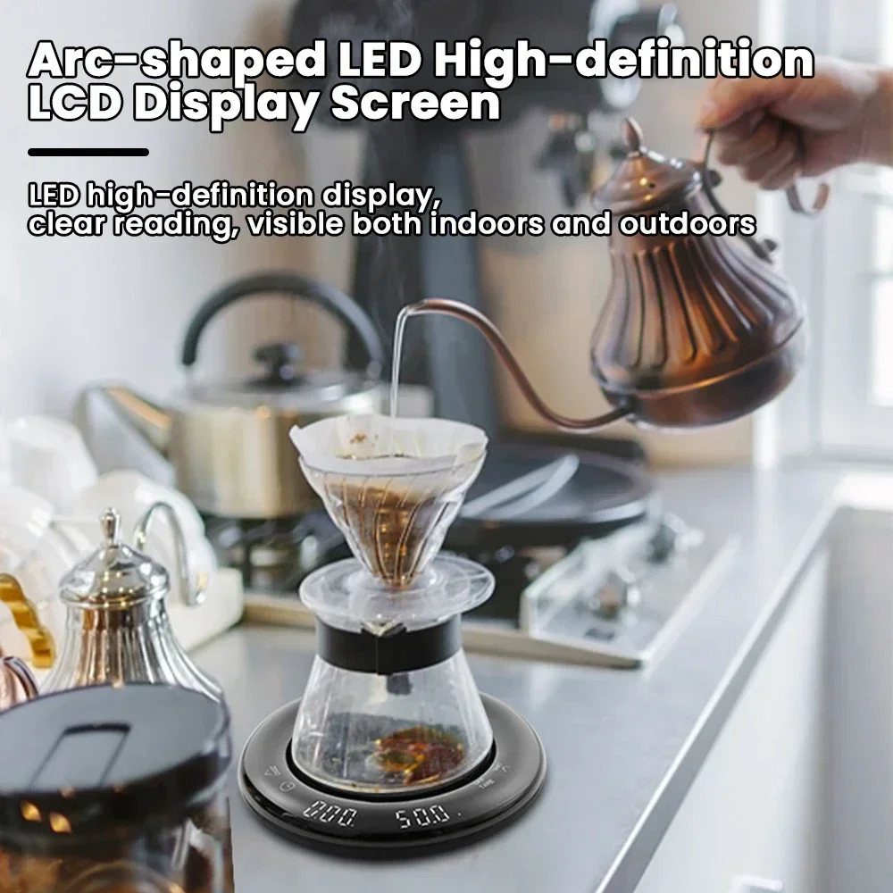 LED Upgrade Espresso Scale with Timer High Precision Ring Silicone Pad Coffee Scale Rechargeable Food Kitchen