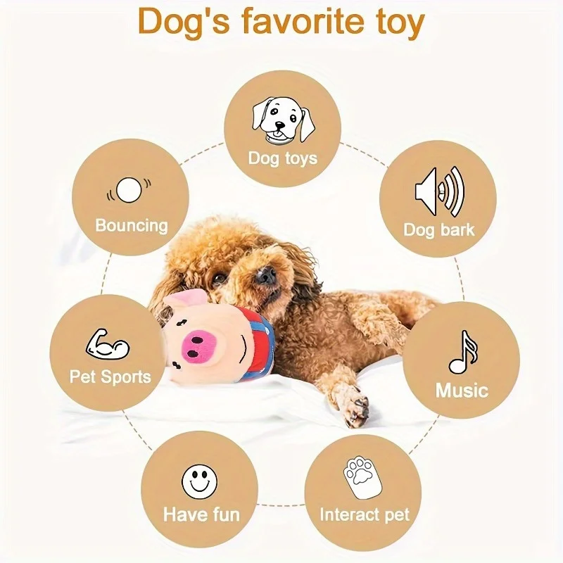 Interactive Cartoon Pig Plush Toy With Music  Talking Bouncing Ball - USB Rechargeable Washable Suitable For All Dog  and Cat 4