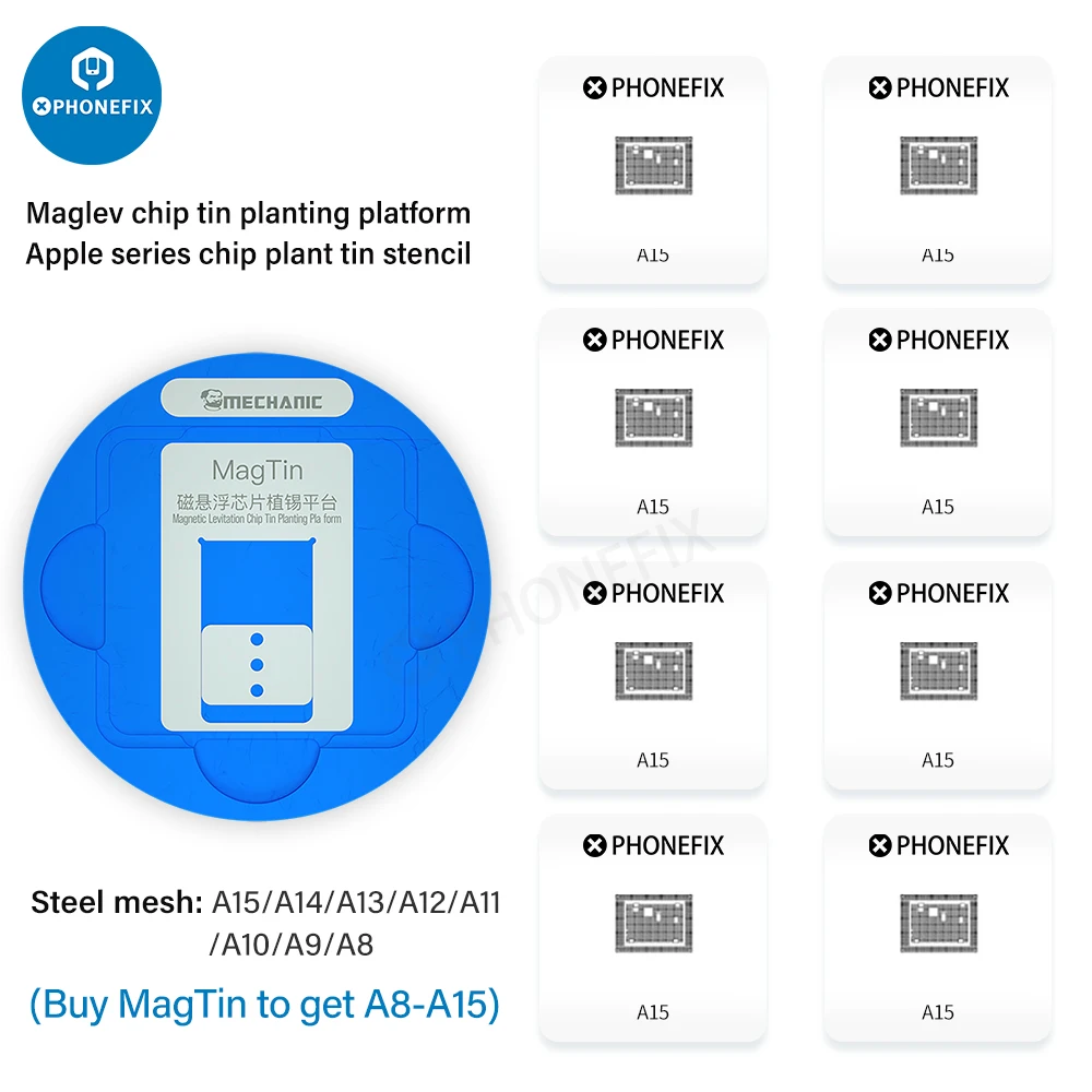 

Mechanic Mag Tin Magnetic Levitation BGA Chip Tin Planting Platform With Stencil for iPhone Phone Hard Clisks CPU IC