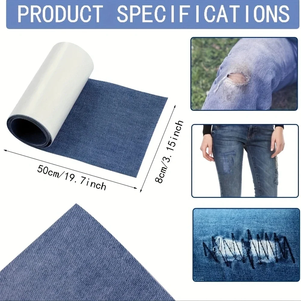 3/Rolls Jean Iron-On Patches 8 x 50 cm Repair Patches Clothing Self-Adhesive for Children Adults