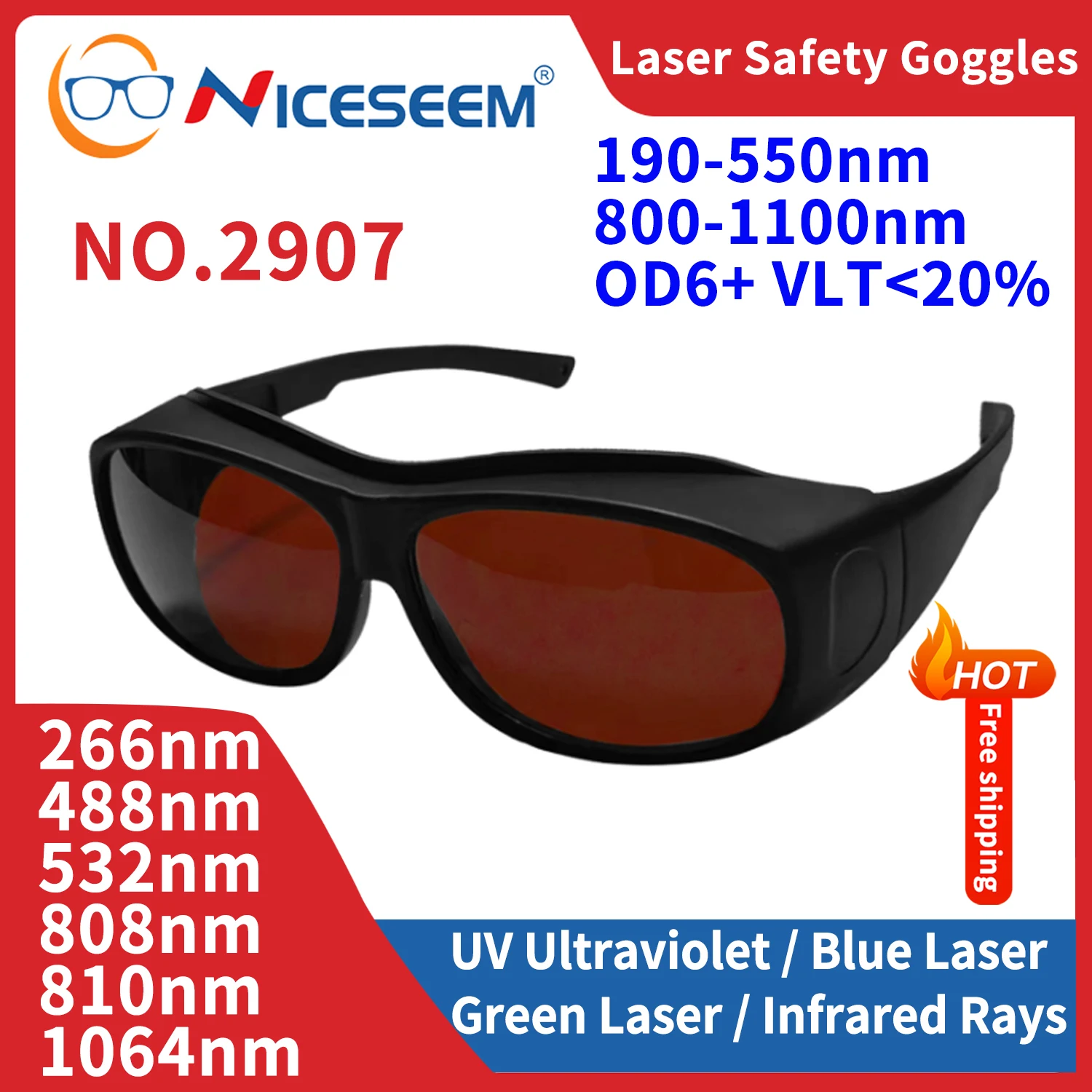 Laser Protection Glasses Safety Goggles OD6 CE ND YAG UV Protective