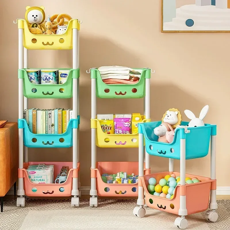 4 Layer Toy Storage Trolley Bookshelf Snack Rack for Kid Storage Organizer Bathroom Accessories Closet Organizer Kitchen