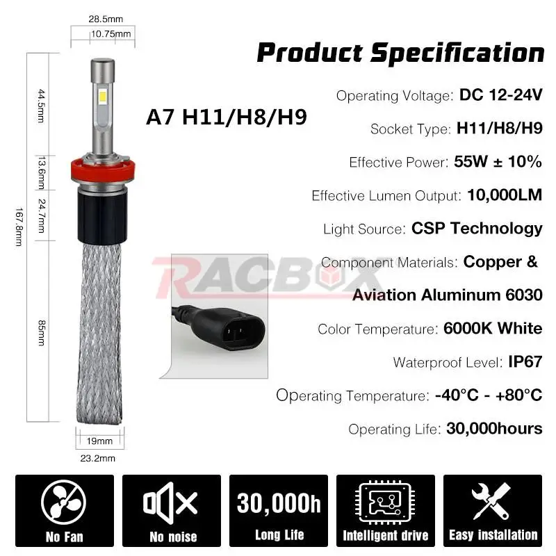 2.5 inch H11 HID Fog Light Bi-xenon PTF Lens High Low Beam Fog Lamp Metal Projec