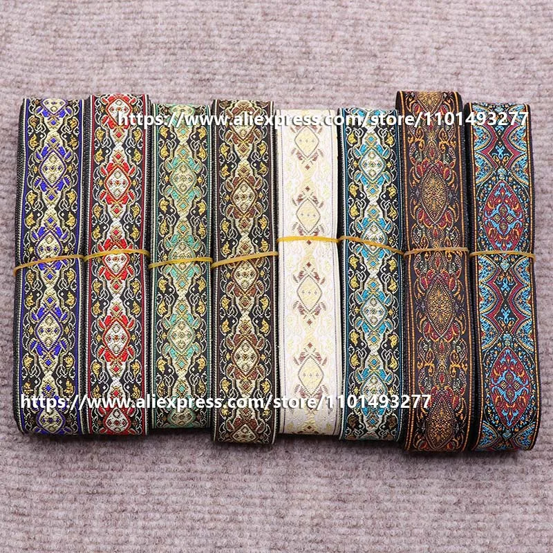 3.3cm 7 Yards Jacquard Ribbon Ethnic Lace Trim Geometric Pattern Embroidered Woven Webbing Tape For Clothing Sewing Fabric