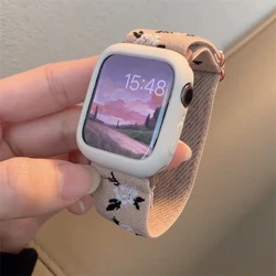 Bohemian Floral Elastic Nylon Apple Watch Band with Strap & Case - 45mm (B)