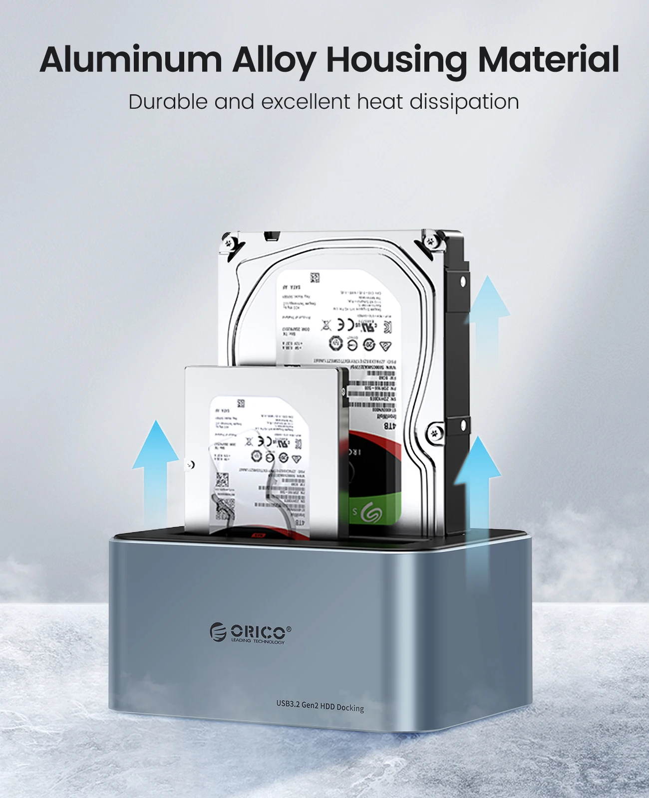 ORICO Aluminum Dual-bay Hard Drive Station Type-C 10Gbps Offline Clone 2.5/3.5
