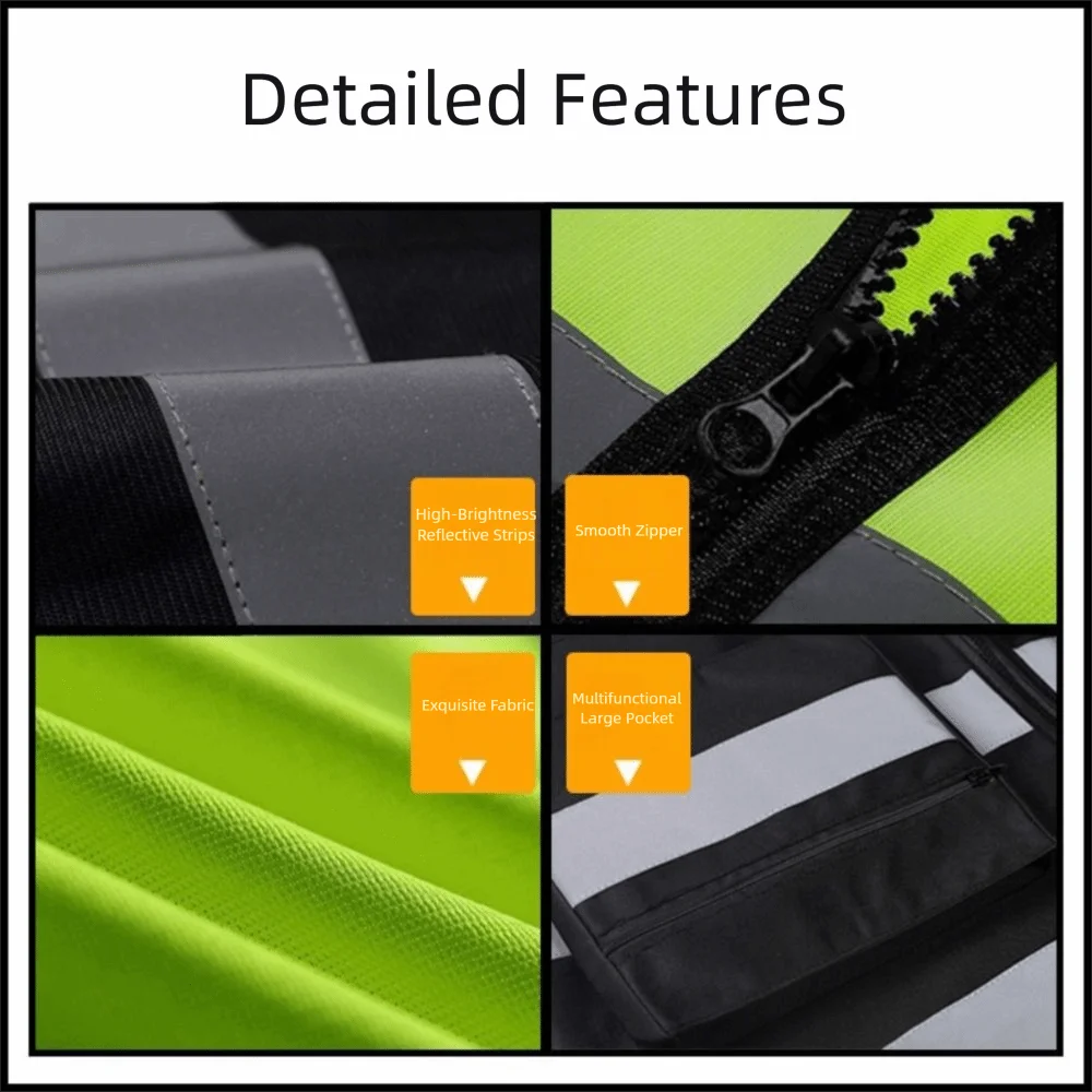 남녀공용 포켓 반사 안전 조끼 지퍼형 반사 안전 조끼 작업 조끼 자원봉사 활동용