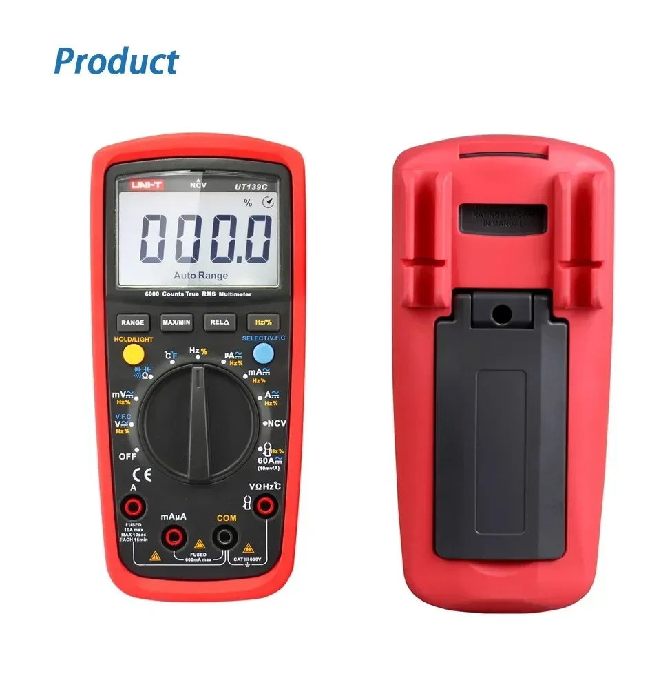 

Цифровой мультиметр UNI-T UT139C с автоматическим выбором диапазона, измеритель истинных среднеквадратичных значений, ручной тестер конденсаторов, 6000 отсчетов, вольтметр, температурный