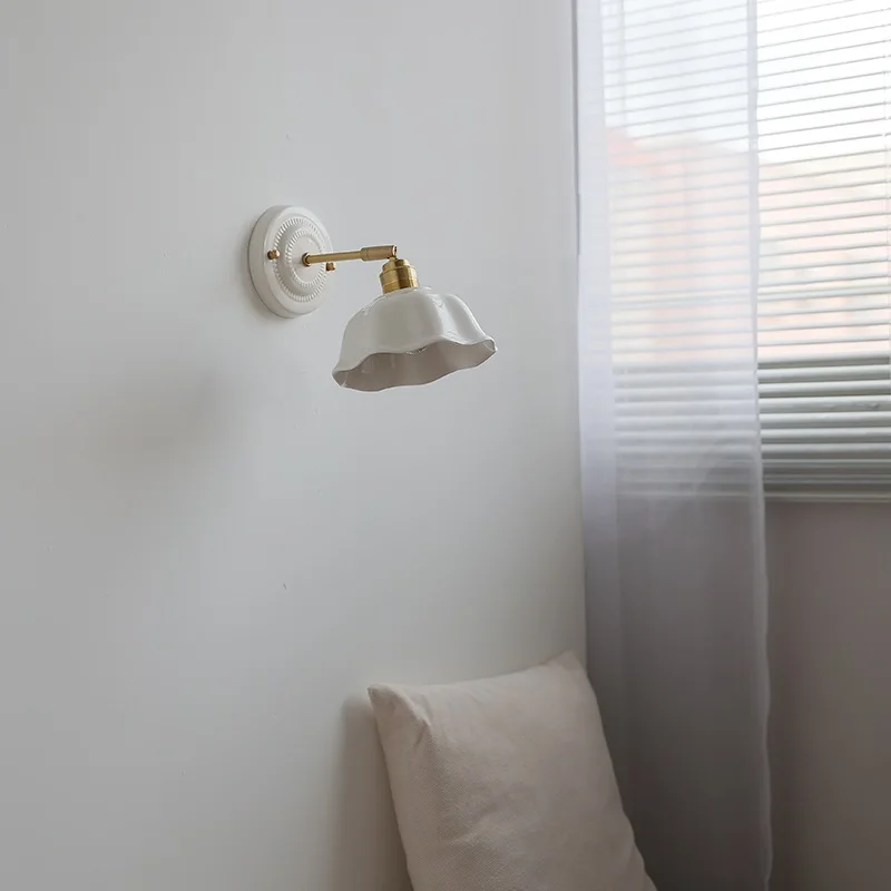 IWHD 화이트 세라믹 LED 벽 조명기구 구리 팔 소켓 침실 거실 램프 옆에 현대 Wandlamp Applique Murale