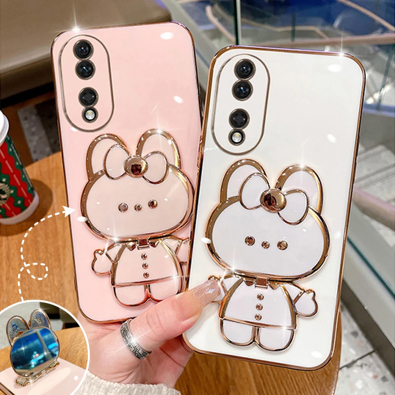 Custodia Pieghevole Per Supporto Per Specchio Coniglio Per Huawei Honor 10 10I 20 20S 30 30S 50 Lite 60 Se 70 80 Ge Gt 90 Pro Cover Per Placcatura