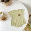2025 Baby Summer Newborn Baby Boys Bodysuit Bear Round neck Short Sleeve Solid Cotton Triangle Romper Toddler Boys Jumpsuit 6