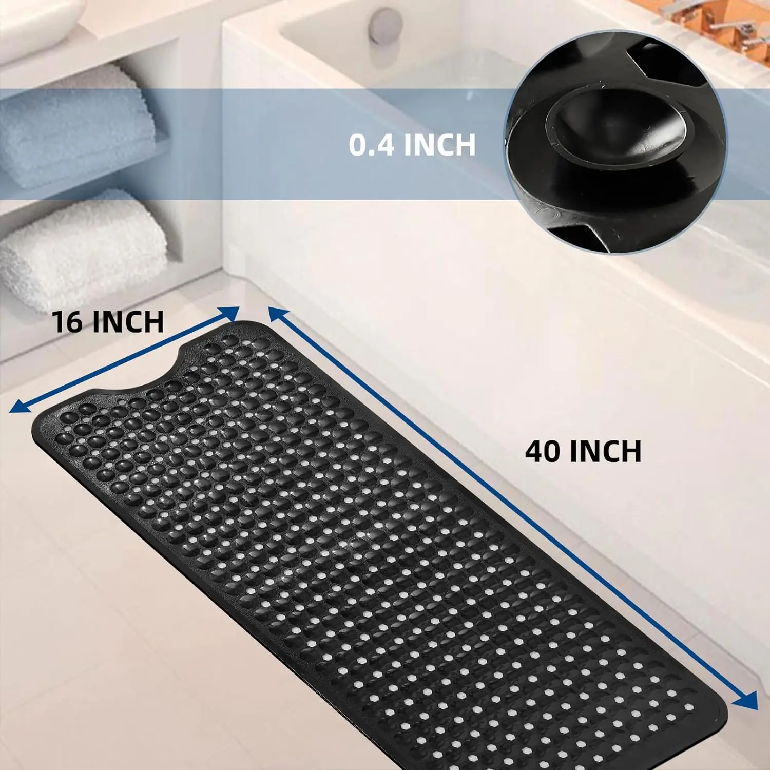 Non Slip Bath Mat Bath Tub Mat with Suction Cups & Drain Holes Bathroom Machine Washable Bathroom Mats