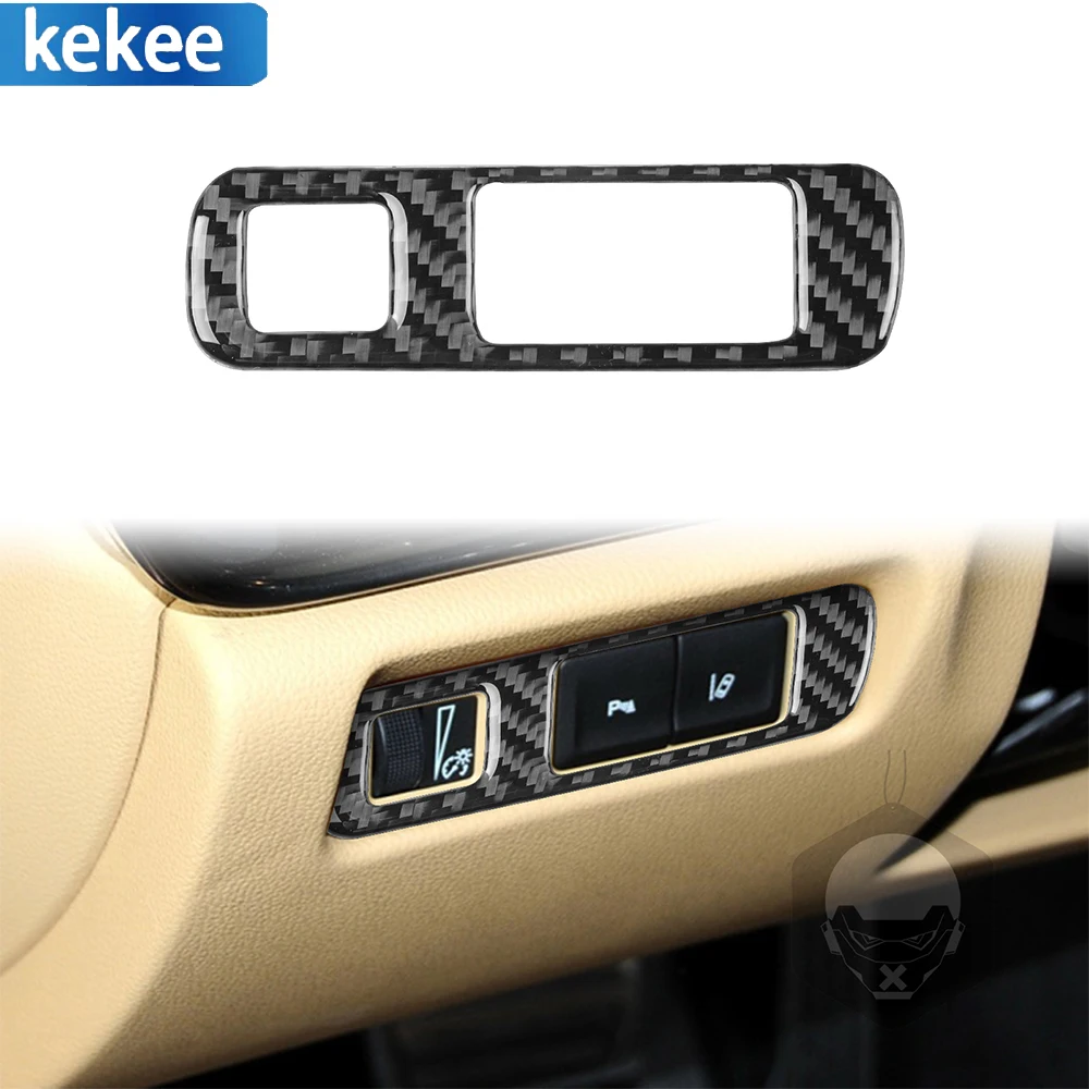 

For Cadillac ATS 2013-2019 Sedan Real Carbon Fiber Car Interior Decal Auto Headlight Switch Frame Cover Sticker Strip 2PCS LHD