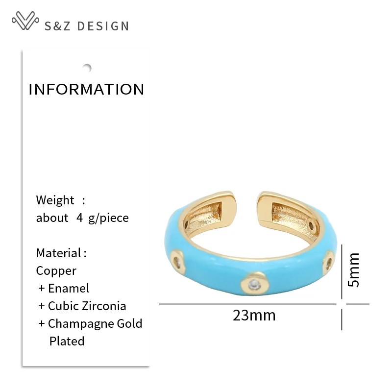 S&Z DESIGN New Fashion Geometric Champagne Gold Color Resizable Enamel Rings For Women Wedding Trendy Cubic Zirconia Jewelry