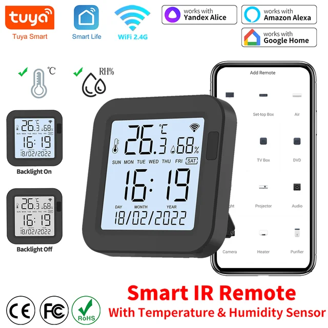 Tuya WiFi Temperature Humidity Sensor For Smart Home Backlight Hygrometer  Thermometer Compatible Bluetooth APP Remote Control - AliExpress