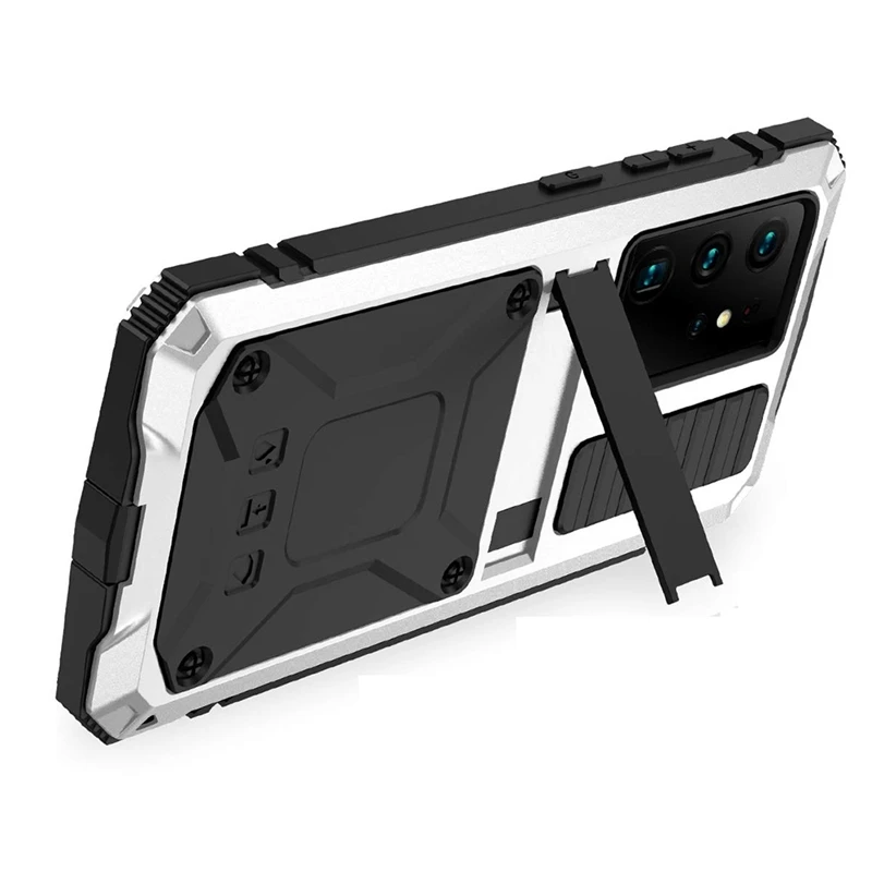 

Металлический чехол для Galaxy S21 Ultra, с защитой экрана, противоударный прочный полностью Гибридный Металлический Чехол с подставкой