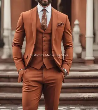 Abiti da uomo 3 pezzi per matrimonio Abito monopetto Giacca con risvolto a punta + pantaloni + gilet