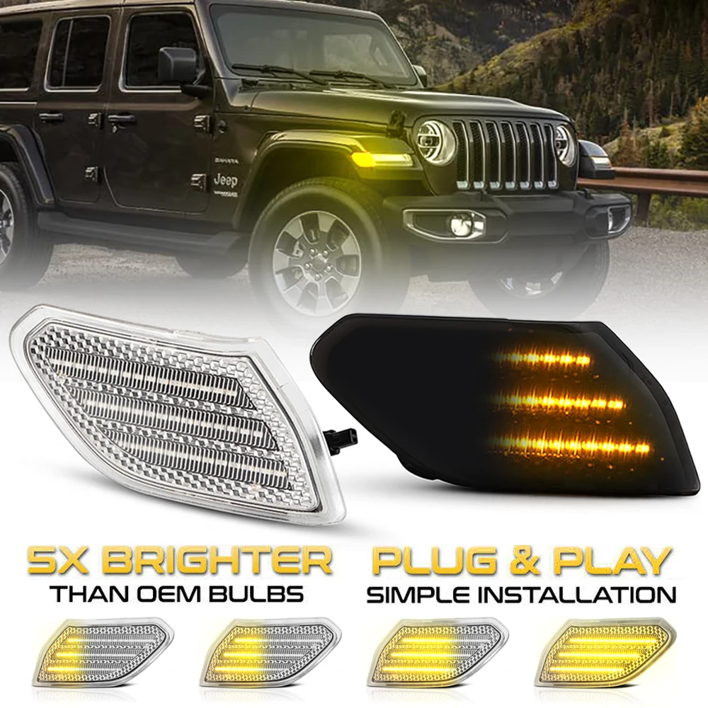 2PcsLEDDynamicSideMarkerLightSignalBlinkerLampsForJeep