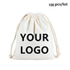 Wholesale 100pcs/lot Custom Logo Printed Natural Cotton Drawstring Pouch Gift Package Bags Personalize Texts Plain Storage Pouch 1