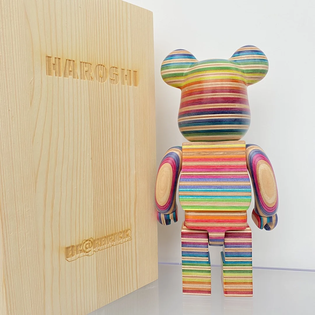 naruto toys Bearbrick x Haroshi 400% rainbow wood bear vertical grain horizontal grain wooden box packaging Each grain is unique neca toys