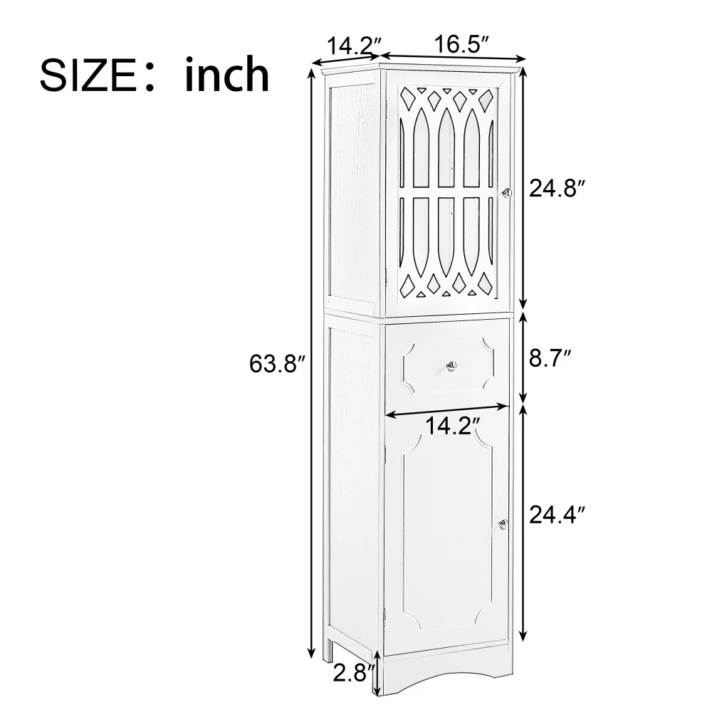 Tall Bathroom Cabinet, Freestanding Storage Cabinet With Drawer And Doors, MDF Board, Acrylic Door, Adjustable Shelf, Black 6