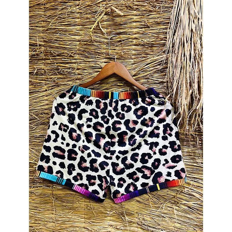 Summer Women's 3-minute Shorts Leopard-print Splicing Sports Casual Independent Station Shorts Women Korean Reviews Clothes