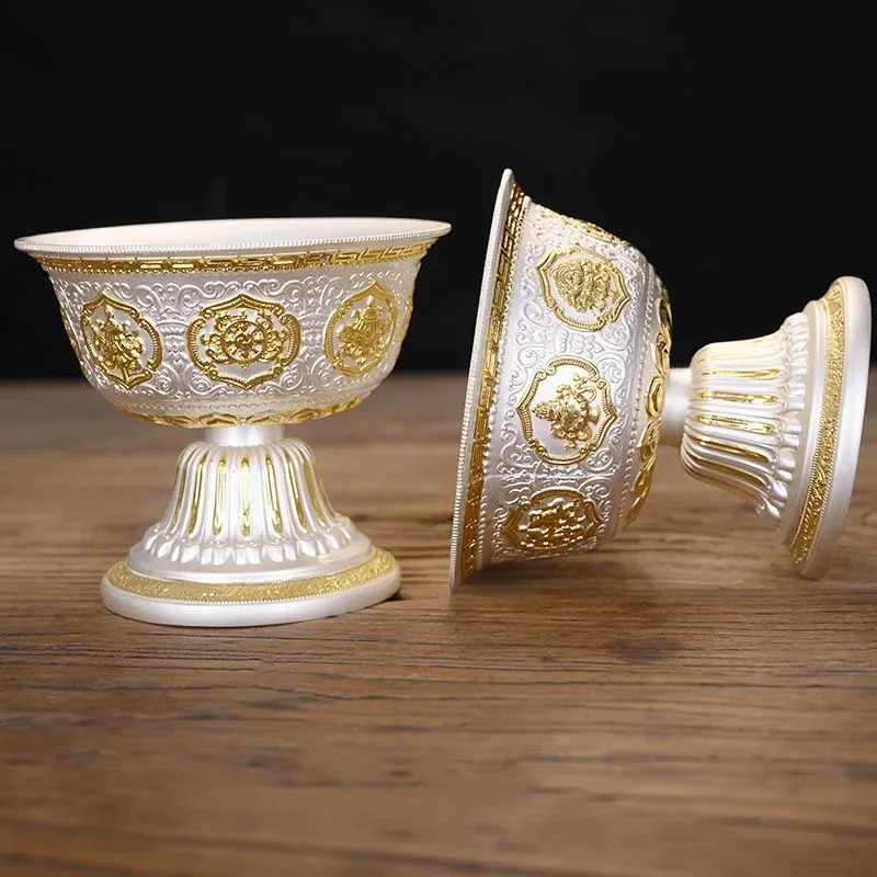 Silver Engraving Buddhism Holy Water Cup Handicraft Alloy Auspicious Tibetan For Buddha Bowl Collection Gift Indoor Decorative