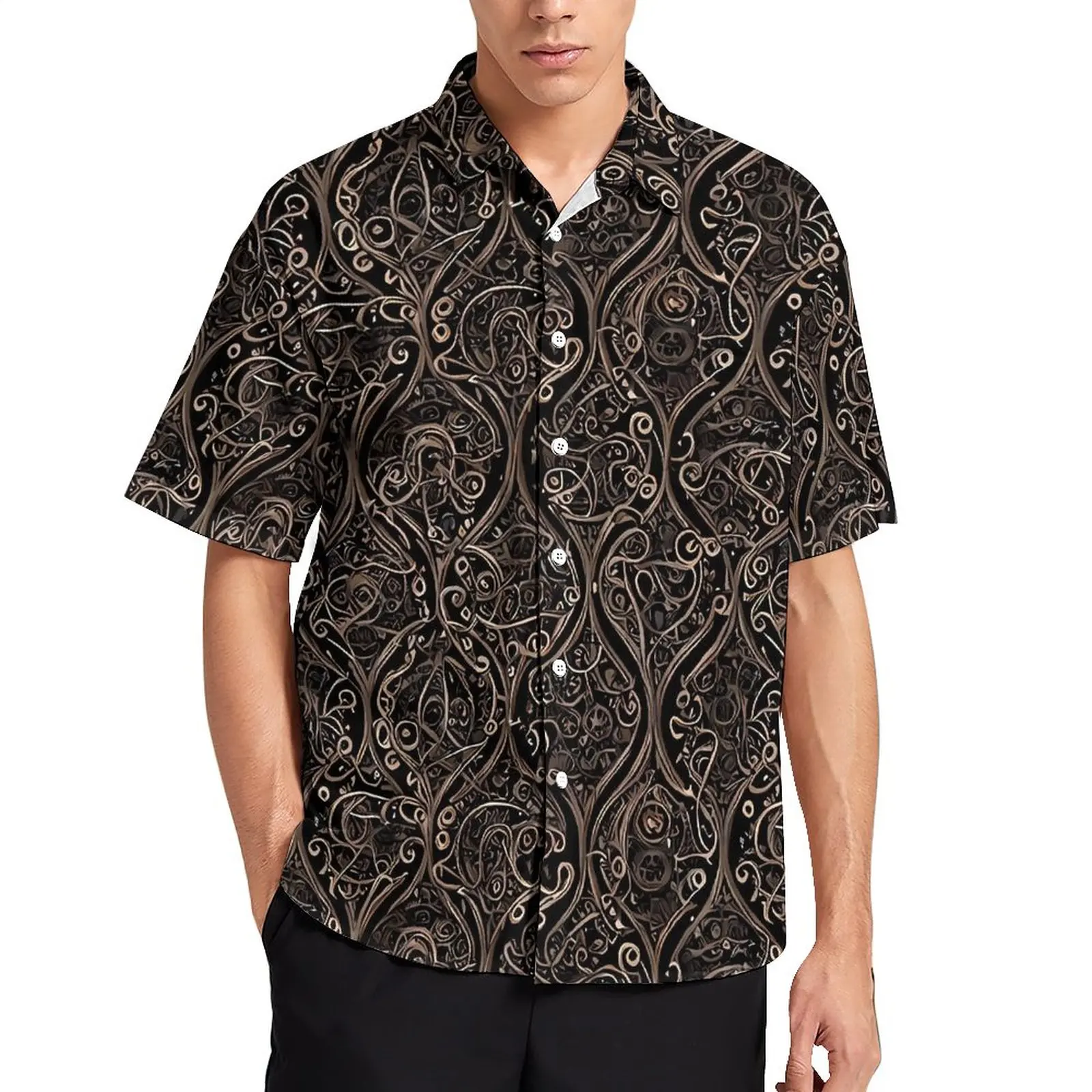 

Steampunk Gothic Beach Shirt Vintage Print Hawaiian Casual Shirts Male Harajuku Blouses Short Sleeve Printed Tops Plus Size