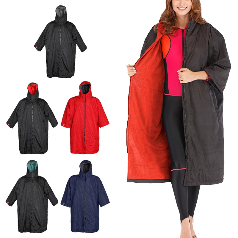 Waterproof Surf Changing Robe Adults Winter Warm Beach Hooded Change Robe Coat Windbreaker Fleece Lining Jacket Poncho Cloak