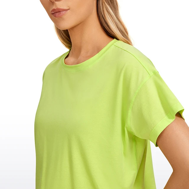  Womens Pima Cotton Workout Crop Tops Short Sleeve Yoga  Shirts Casual Athletic Running T-Shirts Pure Blue Medium