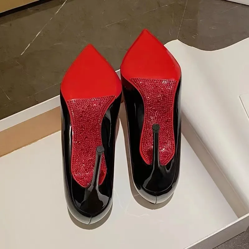 New High Heels Women Sole Rhinestones Pumps Red Bottom High Heels Plus Size Women Wedding Shoes Bride Pointed Toe Platform Heels 6