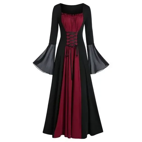 Halloween Medieval Renaissance Vampire Dress for Women Vintage Cosplay Pirate Costume Witch Carnival Party