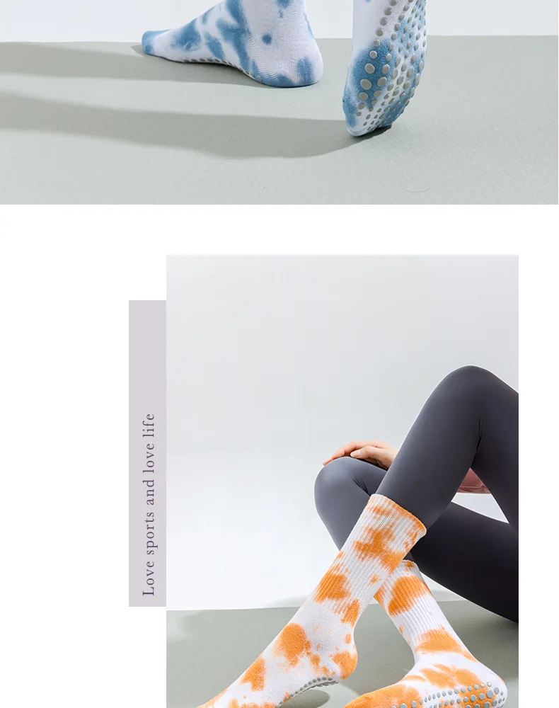 Yoga Socks Women Cotton Tie-dyed Silicone Non-slip Pilates Grip Crew Sock 7 S79fa6fd39fa0440fb4463ddb0132d9bf1